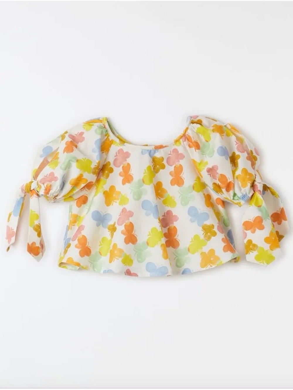 Playful Floral Puff-Sleeve Top in Multi-Color